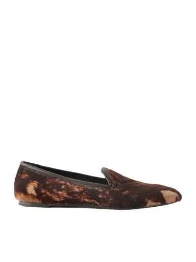 Brunello Cucinelli Bead-embellished Leather-trimmed Brushed Loafers | Thumbnail 1 Brunello Cucinelli Bead-embellished Leather-trimmed Brushed Loafers | Thumbnail 1