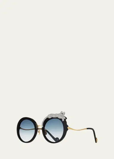 Anna-Karin Karlsson Rose et la Roue Round Crystal-Embellished Leopard Sunglasses | Thumbnail 2 Anna-Karin Karlsson Rose et la Roue Round Crystal-Embellished Leopard Sunglasses | Thumbnail 2