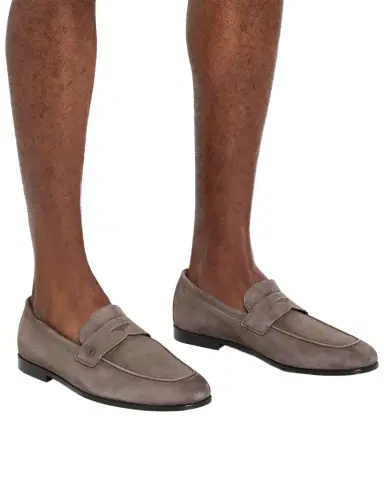 Ferragamo Men's Tiberio Kid Suede Micro-Gancio Penny Loafers | Thumbnail 1 Ferragamo Men's Tiberio Kid Suede Micro-Gancio Penny Loafers | Thumbnail 1