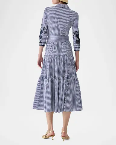 Carolina Herrera Paisley Embroidered 3/4-Sleeve Tiered Midi Shirtdress | Thumbnail 2 Carolina Herrera Paisley Embroidered 3/4-Sleeve Tiered Midi Shirtdress | Thumbnail 2
