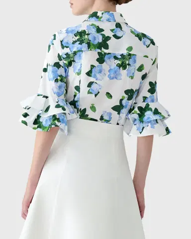 Carolina Herrera Tiered Ruffle Sleeve Button-Down Shirt | Thumbnail 2 Carolina Herrera Tiered Ruffle Sleeve Button-Down Shirt | Thumbnail 2