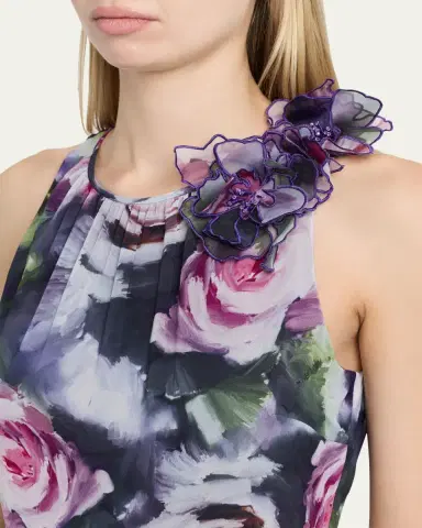 Rickie Freeman for Teri Jon Ruffle-Trim Floral Chiffon Halter Gown | Thumbnail 5 Rickie Freeman for Teri Jon Ruffle-Trim Floral Chiffon Halter Gown | Thumbnail 5