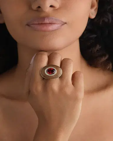 Emily P. Wheeler Balance Ring with Diamonds, Garnet, and Sandalwood | Thumbnail 2 Emily P. Wheeler Balance Ring with Diamonds, Garnet, and Sandalwood | Thumbnail 2
