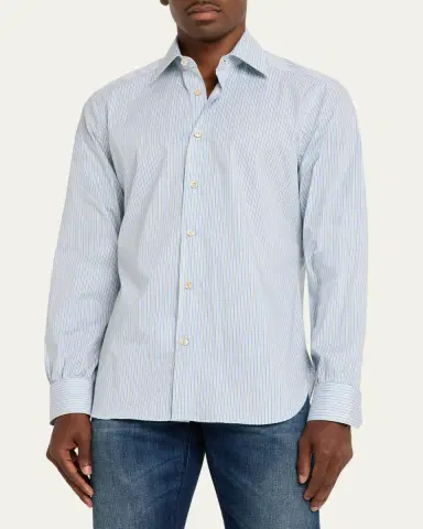 Kiton Men's Cotton Stretch Multi-Stripe Sport Shirt | Thumbnail 4 Kiton Men's Cotton Stretch Multi-Stripe Sport Shirt | Thumbnail 4
