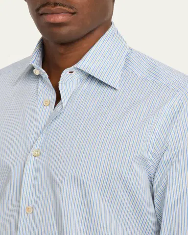 Kiton Men's Cotton Stretch Multi-Stripe Sport Shirt | Thumbnail 5 Kiton Men's Cotton Stretch Multi-Stripe Sport Shirt | Thumbnail 5