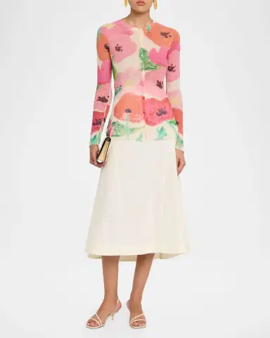Lafayette 148 New York Floral-Print Rib Knit Cardigan | Thumbnail 2 Lafayette 148 New York Floral-Print Rib Knit Cardigan | Thumbnail 2
