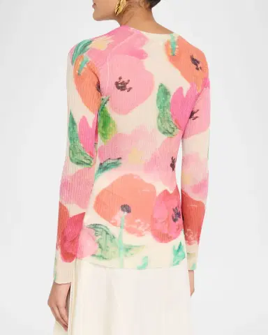 Lafayette 148 New York Floral-Print Rib Knit Cardigan | Thumbnail 3 Lafayette 148 New York Floral-Print Rib Knit Cardigan | Thumbnail 3