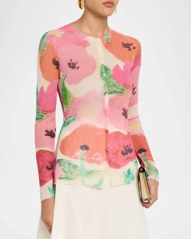 Lafayette 148 New York Floral-Print Rib Knit Cardigan | Thumbnail 4 Lafayette 148 New York Floral-Print Rib Knit Cardigan | Thumbnail 4