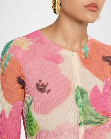 Lafayette 148 New York Floral-Print Rib Knit Cardigan | Thumbnail 5 Lafayette 148 New York Floral-Print Rib Knit Cardigan | Thumbnail 5