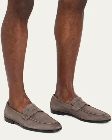 Ferragamo Men's Tiberio Kid Suede Micro-Gancio Penny Loafers | Thumbnail 2 Ferragamo Men's Tiberio Kid Suede Micro-Gancio Penny Loafers | Thumbnail 2