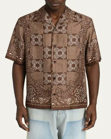 Amiri Men's Silk MA Quad Paisley Short-Sleeve Shirt | Thumbnail 4 Amiri Men's Silk MA Quad Paisley Short-Sleeve Shirt | Thumbnail 4