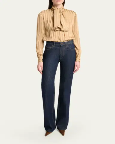 Saint Laurent Lavalliere Striped Silk Long-Sleeve Blouse | Thumbnail 2 Saint Laurent Lavalliere Striped Silk Long-Sleeve Blouse | Thumbnail 2