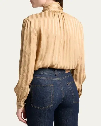 Saint Laurent Lavalliere Striped Silk Long-Sleeve Blouse | Thumbnail 3 Saint Laurent Lavalliere Striped Silk Long-Sleeve Blouse | Thumbnail 3