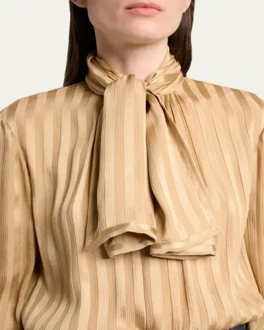 Saint Laurent Lavalliere Striped Silk Long-Sleeve Blouse | Thumbnail 5 Saint Laurent Lavalliere Striped Silk Long-Sleeve Blouse | Thumbnail 5