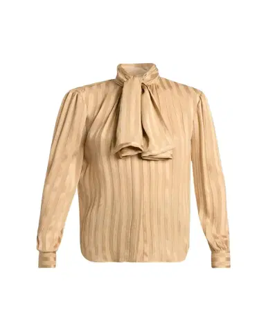 Saint Laurent Lavalliere Striped Silk Long-Sleeve Blouse | Thumbnail 1 Saint Laurent Lavalliere Striped Silk Long-Sleeve Blouse | Thumbnail 1