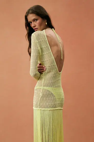 SAME for FWRD Long Sleeve Fringe Maxi Dress | Thumbnail 2 SAME for FWRD Long Sleeve Fringe Maxi Dress | Thumbnail 2