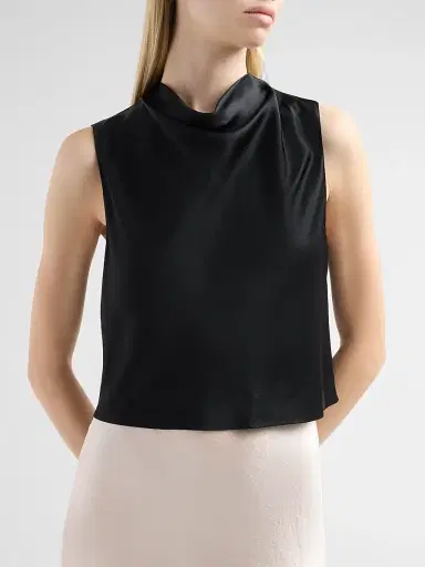 Vince Women's Satin Cowlneck Crop Top - Black - Size XS | Thumbnail 5 Vince Women's Satin Cowlneck Crop Top - Black - Size XS | Thumbnail 5