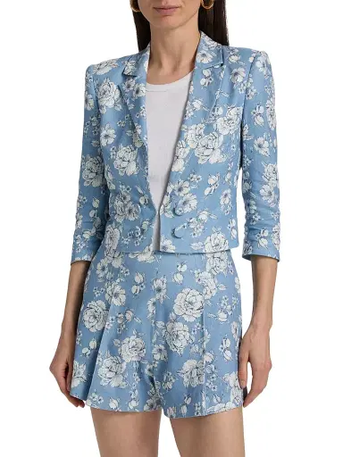 Generation Love Women's Emmeline Floral Linen Crop Blazer | Thumbnail 3 Generation Love Women's Emmeline Floral Linen Crop Blazer | Thumbnail 3