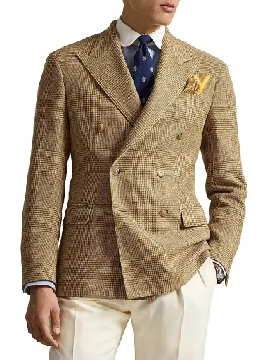 Polo Ralph Lauren Men's Glen Plaid Double-Breasted Sport Jacket - Brown Tan | Thumbnail 3 Polo Ralph Lauren Men's Glen Plaid Double-Breasted Sport Jacket - Brown Tan | Thumbnail 3