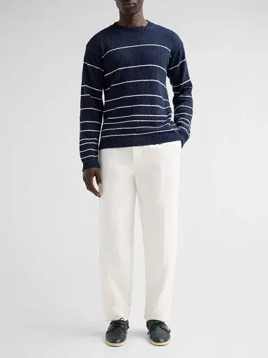 Saks Fifth Avenue Men's Striped Bouclé Crewneck Sweater - Navy | Thumbnail 2 Saks Fifth Avenue Men's Striped Bouclé Crewneck Sweater - Navy | Thumbnail 2