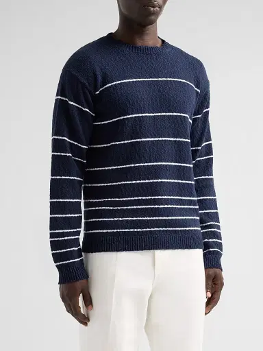 Saks Fifth Avenue Men's Striped Bouclé Crewneck Sweater - Navy | Thumbnail 4 Saks Fifth Avenue Men's Striped Bouclé Crewneck Sweater - Navy | Thumbnail 4