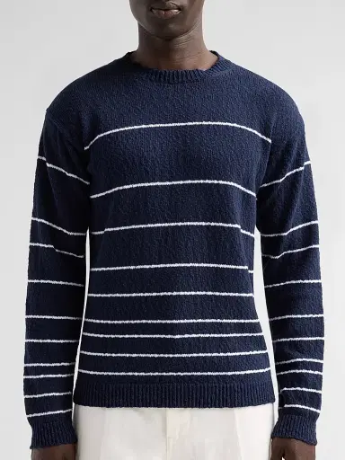 Saks Fifth Avenue Men's Striped Bouclé Crewneck Sweater - Navy | Thumbnail 5 Saks Fifth Avenue Men's Striped Bouclé Crewneck Sweater - Navy | Thumbnail 5