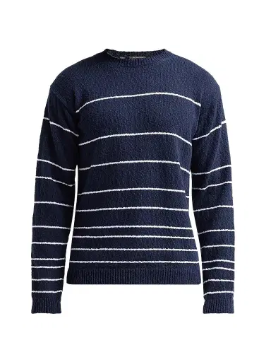 Saks Fifth Avenue Men's Striped Bouclé Crewneck Sweater - Navy | Thumbnail 1 Saks Fifth Avenue Men's Striped Bouclé Crewneck Sweater - Navy | Thumbnail 1