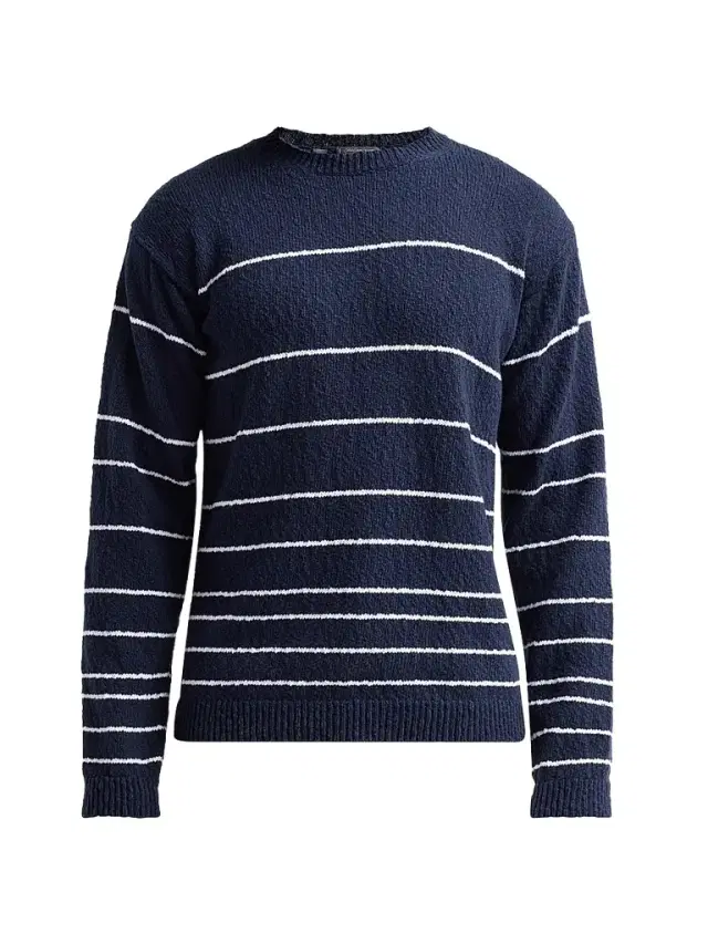 Men's Striped Bouclé Crewneck Sweater - Navy Men's Striped Bouclé Crewneck Sweater - Navy