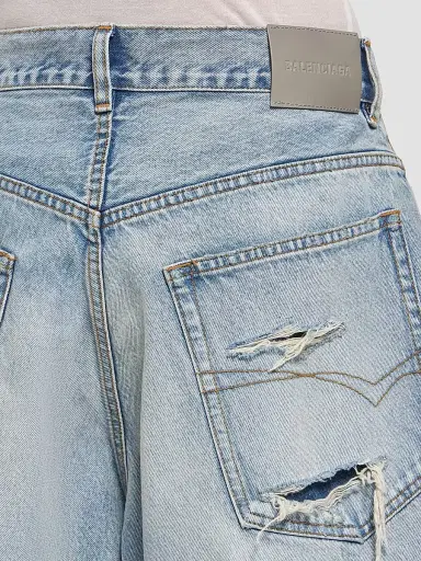 Balenciaga Men's Denim Stay Press Shorts - Bleach Light Blue | Thumbnail 6 Balenciaga Men's Denim Stay Press Shorts - Bleach Light Blue | Thumbnail 6
