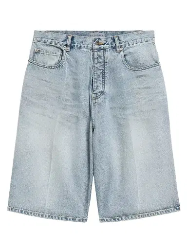 Balenciaga Men's Denim Stay Press Shorts - Bleach Light Blue | Thumbnail 1 Balenciaga Men's Denim Stay Press Shorts - Bleach Light Blue | Thumbnail 1