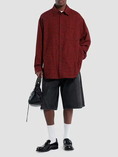 Balenciaga Men's Cotton Flannel Overshirt - Red | Thumbnail 2 Balenciaga Men's Cotton Flannel Overshirt - Red | Thumbnail 2