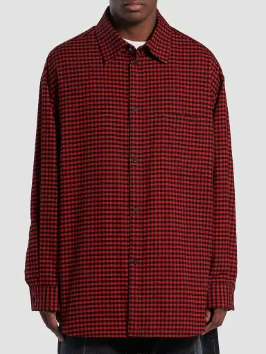 Balenciaga Men's Cotton Flannel Overshirt - Red | Thumbnail 3 Balenciaga Men's Cotton Flannel Overshirt - Red | Thumbnail 3