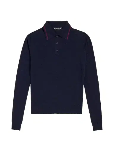 Balenciaga Men's Knitted Long Sleeve Polo Shirt - Navy | Thumbnail 1 Balenciaga Men's Knitted Long Sleeve Polo Shirt - Navy | Thumbnail 1