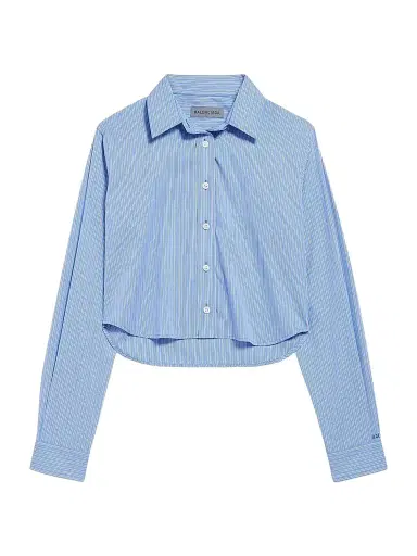 Balenciaga Women's Striped Cropped Shirt - Blue | Thumbnail 1 Balenciaga Women's Striped Cropped Shirt - Blue | Thumbnail 1