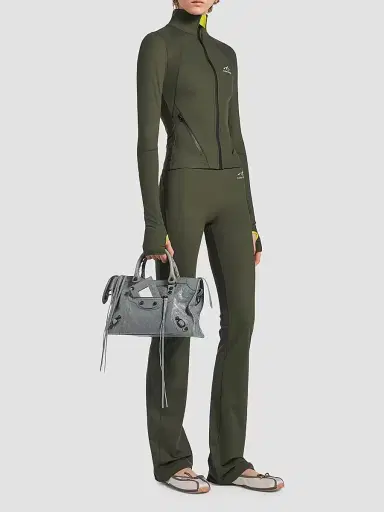 Balenciaga Women's Techwear Fitted Zip-Up Jacket - Khaki Lime | Thumbnail 2 Balenciaga Women's Techwear Fitted Zip-Up Jacket - Khaki Lime | Thumbnail 2
