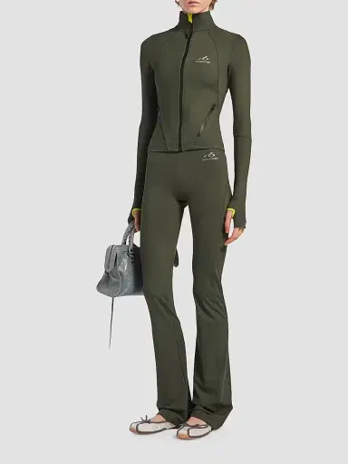 Balenciaga Women's Techwear Flared Leggings - Khaki Lime | Thumbnail 2 Balenciaga Women's Techwear Flared Leggings - Khaki Lime | Thumbnail 2