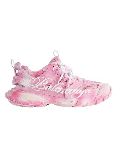 Balenciaga Women's Track Stencil Logo Sneakers - Pink White | Thumbnail 1 Balenciaga Women's Track Stencil Logo Sneakers - Pink White | Thumbnail 1