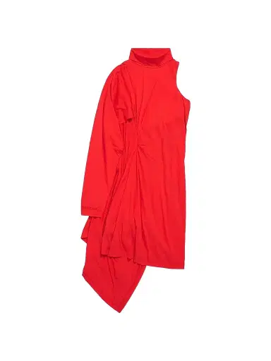 Balenciaga Women's Draped Midi Dress - Sunset Red | Thumbnail 1 Balenciaga Women's Draped Midi Dress - Sunset Red | Thumbnail 1