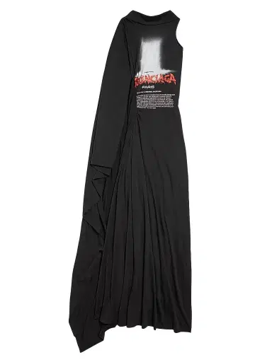 Balenciaga Women's The Door Long Draped Dress - Black | Thumbnail 1 Balenciaga Women's The Door Long Draped Dress - Black | Thumbnail 1
