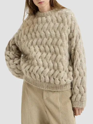 Brunello Cucinelli Women's Dazzling Zigzag Cables Sweater in Mohair and Wool - Sand | Thumbnail 2 Brunello Cucinelli Women's Dazzling Zigzag Cables Sweater in Mohair and Wool - Sand | Thumbnail 2