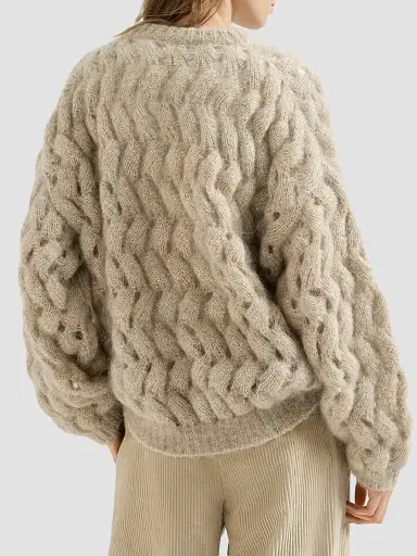 Brunello Cucinelli Women's Dazzling Zigzag Cables Sweater in Mohair and Wool - Sand | Thumbnail 3 Brunello Cucinelli Women's Dazzling Zigzag Cables Sweater in Mohair and Wool - Sand | Thumbnail 3