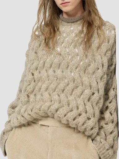 Brunello Cucinelli Women's Dazzling Zigzag Cables Sweater in Mohair and Wool - Sand | Thumbnail 4 Brunello Cucinelli Women's Dazzling Zigzag Cables Sweater in Mohair and Wool - Sand | Thumbnail 4