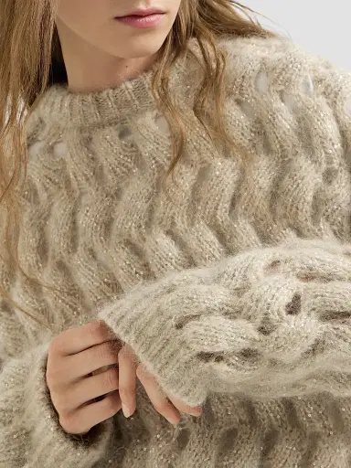 Brunello Cucinelli Women's Dazzling Zigzag Cables Sweater in Mohair and Wool - Sand | Thumbnail 5 Brunello Cucinelli Women's Dazzling Zigzag Cables Sweater in Mohair and Wool - Sand | Thumbnail 5