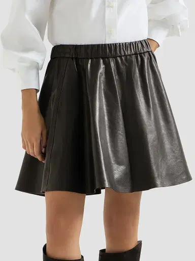 Brunello Cucinelli Women's Polished Nappa Leather Mini Circle Skirt - Coffee | Thumbnail 2 Brunello Cucinelli Women's Polished Nappa Leather Mini Circle Skirt - Coffee | Thumbnail 2