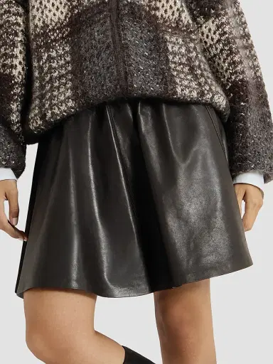 Brunello Cucinelli Women's Polished Nappa Leather Mini Circle Skirt - Coffee | Thumbnail 4 Brunello Cucinelli Women's Polished Nappa Leather Mini Circle Skirt - Coffee | Thumbnail 4