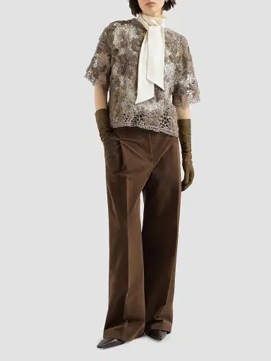 Brunello Cucinelli Women's Silk Satin High-Neck T-Shirt with Monili - Fog | Thumbnail 6 Brunello Cucinelli Women's Silk Satin High-Neck T-Shirt with Monili - Fog | Thumbnail 6