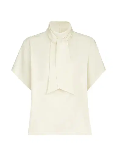 Brunello Cucinelli Women's Silk Satin High-Neck T-Shirt with Monili - Fog | Thumbnail 1 Brunello Cucinelli Women's Silk Satin High-Neck T-Shirt with Monili - Fog | Thumbnail 1