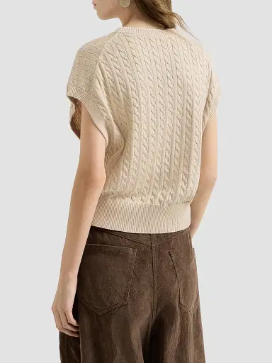 Brunello Cucinelli Women's Sparkling Cotton Cable Knit Sweater - Sand | Thumbnail 3 Brunello Cucinelli Women's Sparkling Cotton Cable Knit Sweater - Sand | Thumbnail 3