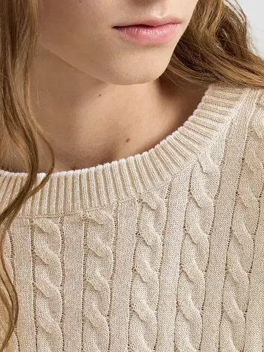 Brunello Cucinelli Women's Sparkling Cotton Cable Knit Sweater - Sand | Thumbnail 5 Brunello Cucinelli Women's Sparkling Cotton Cable Knit Sweater - Sand | Thumbnail 5