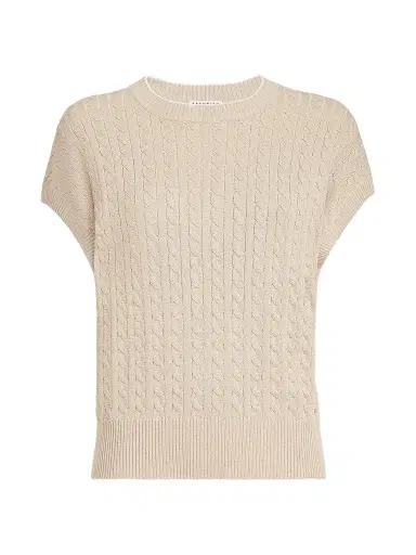 Brunello Cucinelli Women's Sparkling Cotton Cable Knit Sweater - Sand | Thumbnail 1 Brunello Cucinelli Women's Sparkling Cotton Cable Knit Sweater - Sand | Thumbnail 1